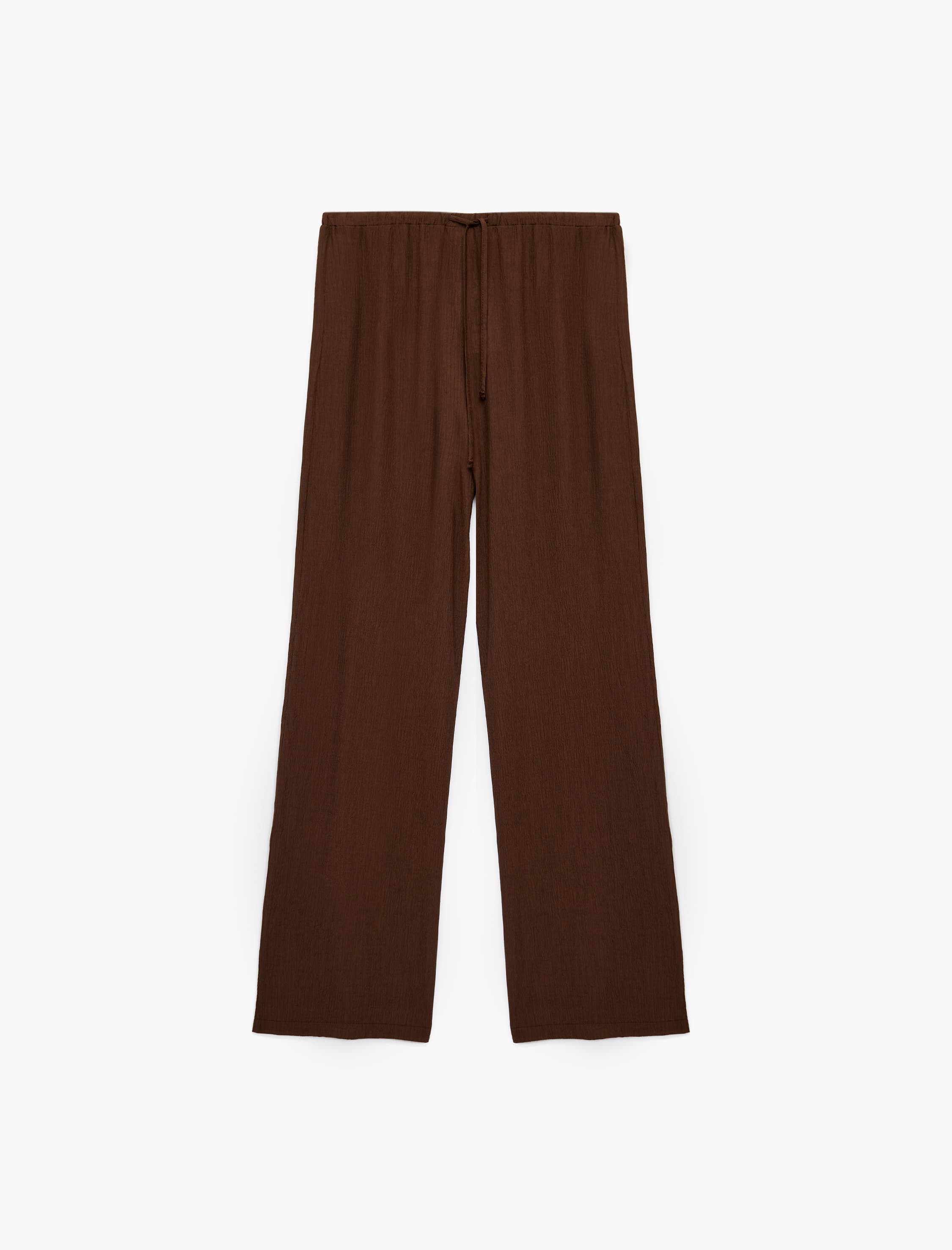 Geniş Paça Rahat Kalıp Beli Bağcıklı Krinkıl Viskon Pantolon